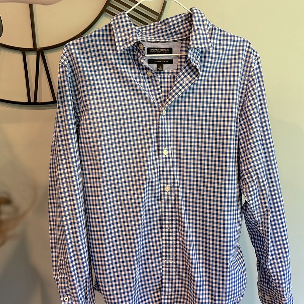 Blue Plaid Button Down Banana Republic